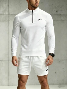 Coreblaze Men's Zip-Up Half-Placket Long Sleeve Sports Jacket, Gym - White - View 3