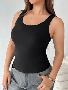 Solflare Spring/Summer Clothing Multi-Color White+Black+Blue 3-Color Fitted Plus Size Long Tank Top - Multicolor - View 4