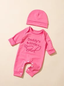 SHEIN 2件組新生兒男嬰攝影套裝 小弟弟刺繡嬰兒迎新服飾 - 粉色 - 查看 5