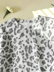 SHEIN 1套豹紋運動衫套裝，適合8-12歲女孩秋冬穿著，舒適簡約時尚休閒日常風格 - 彩色 - 查看 5