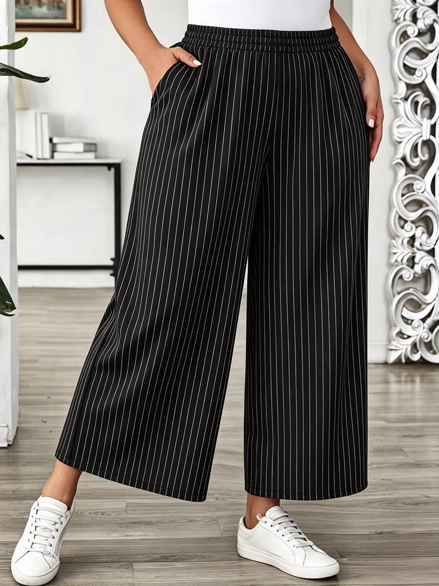 EMERY ROSE Pantalones cortos holgados de talla grande con rayas, bolsillos y bloques de color - Multicolor - Ver 1