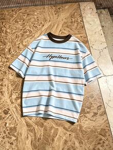 HypeHours 男士對比條紋圓領短袖T恤 - 彩色 - 查看 3