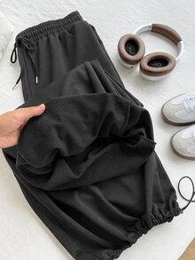 Solflare Plus Size Spring/Summer Versatile Drawstring Sweatpants - Dark Grey - View 10