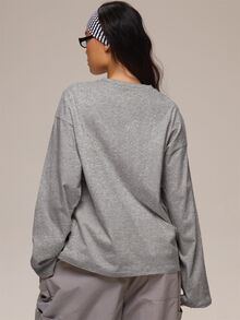 MUSERA 白色圖形標誌細節長袖上衣 冬季休閒日常舒適穿搭 酷白色女款上衣 - 深灰色 - 查看 4