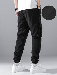 Manfinity Hypemode 1件男士輕商務風長褲，通勤百搭，時尚舒適，男友禮物、丈夫禮物、週年紀念禮物 - 黑色 - 查看 2