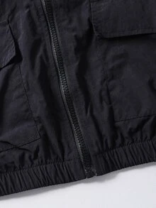 SHEIN Teen Girls Casual Fashion Woven Crinkled Fabric Hooded Short Jacket With Elastic Hem And Cuffs, Loose Fit Comfortable Design, Suitable For Spring, Summer, Autumn, Daily Commute, Outings, Gatherings, And Photo Shoots - Black - View 7