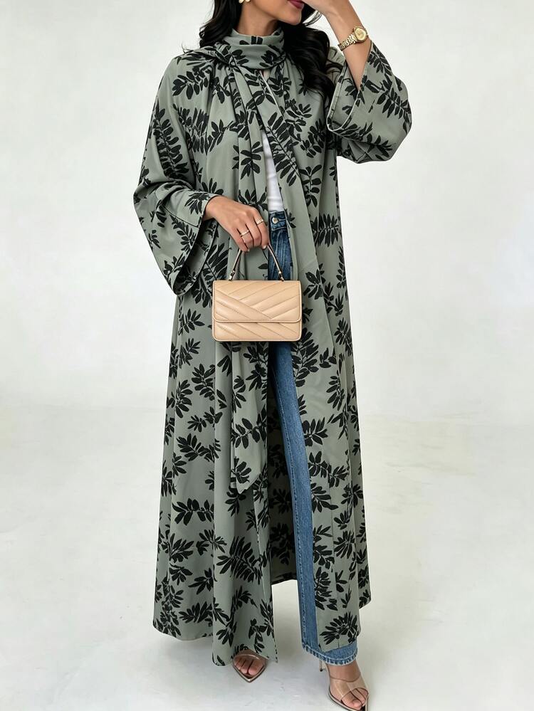 Yasmyna 女款含羞草印花長袖阿巴雅長袍 - 薄荷綠 - 查看 6