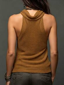 SHEIN Women's Solid Color Fashion Versatile Daily Wear Knit Top - Mocha Brown - View 3