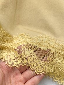 Comfortcana Kaos Fashion Wanita Lengan Panjang Berenda dengan Bahu Terbuka - Kuning muda - View 3