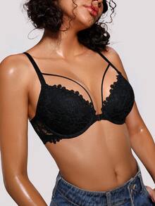 Bareli Dear Women's Black Underwire Sexy Lace Front Closure Push-Up Bra, 1pc - Black - View 3