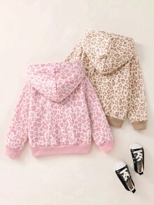 Young Girl 最平價女童 2件組 連帽寬鬆休閒衛衣 度假風 秋冬舒適百搭 粉色豹紋黑色 - 彩色 - 查看 2
