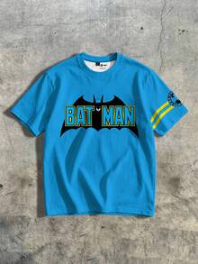 BATMAN X SHEIN Manfinity EMRG 經典展開蝙蝠翅膀大輪廓圖案男士休閒圓領短袖T恤 - 彩色 - 查看 1