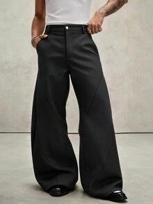 PAVTROS Men's Black Plus Size Pants, Retro Flare Leg, Casual Fashion Versatile Long Pants - Black - View 3