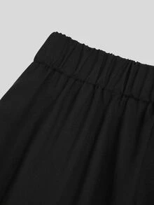 Sweetra Quần ống rộng size lớn phong cách Trung Quốc, đục lỗ, dây buộc, viền bèo nhún - màu đen - Xem 8