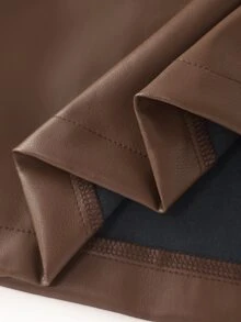 EMERY ROSE Jaket Wanita Gaya Jalanan Lengan Panjang dengan Resleting dan Bahan PU - Coklat - View 9