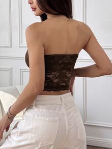 SHEIN EZwear 女款性感蕾絲方領抹胸上衣 - 棕色 - 查看 2
