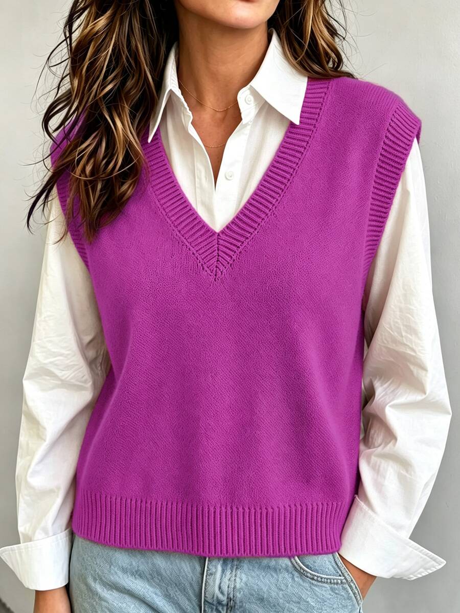 Ritzy Row Women's Simple Versatile Knit Top For Daily Wear - Red Violet - View 1