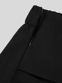 Sweetra Quần ống rộng size lớn phong cách Trung Quốc, đục lỗ, dây buộc, viền bèo nhún - màu đen - Xem 4