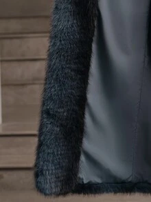 Anewsta Essential Autumn/Winter New Elegant Lady Faux Fox Fur Long Coat Fashion Fur-In-One Women's Plush Overcoat - Dusty Blue - View 8