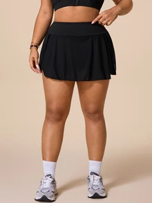 SHEIN Sports Women's Plus Size Solid Color Casual Versatile Daily Travel Sports Skort - Black - View 5