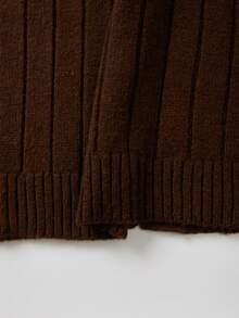 SHEIN Cable Knit Sleeveless Midi Dress Stand Collar Front Button Slim Knit Vest Dress - Brown - View 4