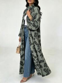 Yasmyna Women's Mimosa Print Long Sleeve Abaya - Mint Green - View 5