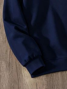 Daypath Plus Size Men's Letter Print Colorblock Button Collar Pullover Sweatshirt - Blue - View 3
