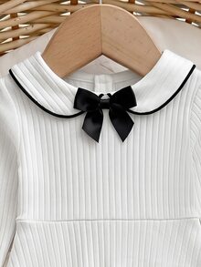 Babygirl Cute Preppy Style Knitted White Bow Collar Doll Dress - White - View 4