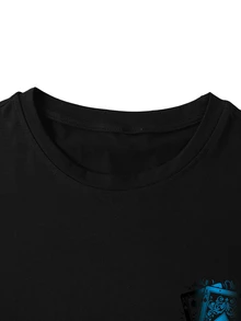 Manfinity Homme Kaos oblong pria ukuran besar dengan motif kartu poker. - Hitam - View 6