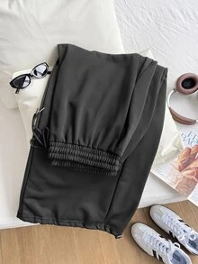 Solflare Plus Size Spring/Summer Versatile Drawstring Sweatpants - Dark Grey - View 4