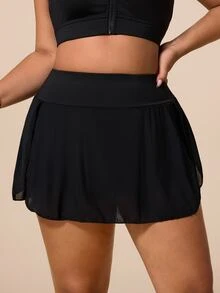 SHEIN Sports Women's Plus Size Solid Color Casual Versatile Daily Travel Sports Skort - Black - View 3