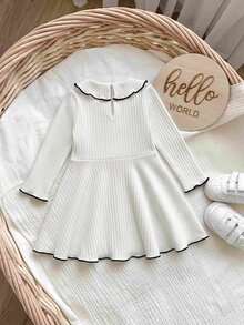 Babygirl Cute Preppy Style Knitted White Bow Collar Doll Dress - White - View 2