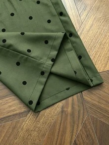 SHEIN Franclia 度假長褲彈性腰帶口袋設計，復古波點花卉圖案，春夏秋冬女款，休閒早午餐橄欖綠 - 軍綠色 - 查看 5