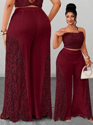 Maweii Pantalon long élégant d'été en dentelle blanche avec patchwork ajouré, mode Top de gamme pour femmes, tenue élégante, tenue sexy