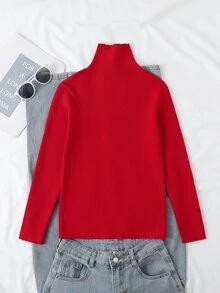 Tween Girls Red Autumn/Winter Cute Bow Decor High Neck Round Neck Pullover Knitted Long Sleeve Sweater, Suitable For Single Wear, Layering, Casual, Party And Multiple Occasions - Red - View 2