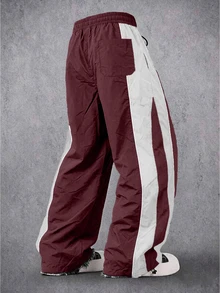 Manfinity Denimwave Men's Colorblock Drawstring Waist Wide Leg Loose Casual Long Pants - Burgundy - View 2