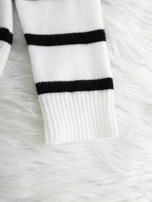 SHEIN Young Girl Knitted Striped Crew Neck Casual Cardigan - Black and White - View 5
