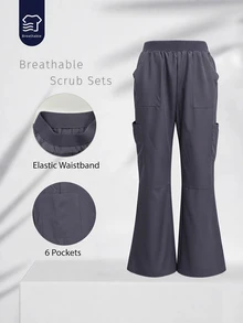 TaskEZ Dark Gray Multi-Pocket Flared Long Comfortable Scrub Pants - Grey - View 1