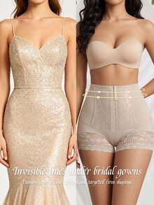Coutiva Lace Trim Tummy Control Shaping Panties - Coffee - View 4