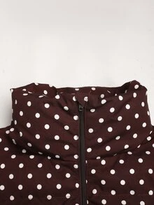 SHEIN Tween Girls Brown Polka Dot Oversized Cropped Stand Collar Puffer Padded Winter Coat - Brown - View 6