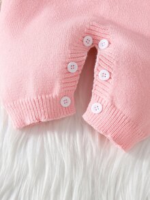 SHEIN 女嬰針織連身衣，柔軟舒適粉色手工刺繡耐穿精緻可愛女士卡通針織連身褲，冬季時尚百搭，適合秋冬日常休閒派對旅行度假戶外玩耍 - 粉色 - 查看 5