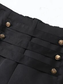 SHEIN Franclia 2026 Lady's Autumn-Winter New Style 3 PiecesPants, High-Waisted Slimming A-Line Black Wide-Leg Shorts With Metal Decorative Buttons, Luxurious And Exq - Black - View 3