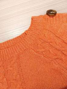 Linhara CURVE Plus Size Women's Solid Color Knit Ribbed Batwing Sleeve Pullover Sweater, Minimalist Casual Style, Suitable For Autumn/Winter Daily Commute, Office, Campus, Romantic Vacation - Orange - View 6