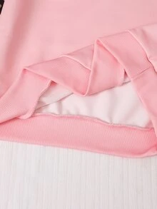 SHEIN Sparklyn 青少年女孩秋季套裝 粉色豹紋拼接色塊插肩袖圓領運動衫與側條紋寬腿運動長褲 2件套 - 彩色 - 查看 5
