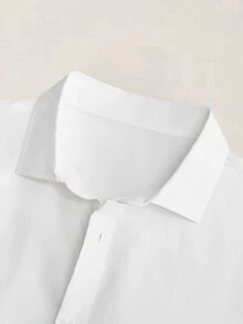 Suiteron 男士白色長袖襯衫，溫莎領防皺面料上衣，休閒日常通勤穿搭 - 白色 - 查看 7