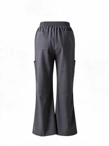 TaskEZ Dark Gray Multi-Pocket Flared Long Comfortable Scrub Pants - Grey - View 5