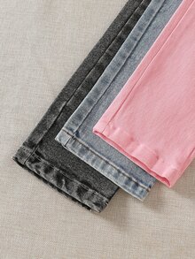 SHEIN TWEEN GIRLS Jeans 3-Piece Set, High Elasticity Comfortable Soft Denim Fabric, Three-Color Multi-Piece Set, Waist Button Detail, Casual All-Match Style, Versatile Fit, Minimalist Design. Suitable For Autumn/Winter Wear, Autumn New Arrival, High Cost-Performance Multi-Piece Set - Multicolor - View 6