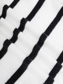 SHEIN Young Girl Knitted Striped Crew Neck Casual Cardigan - Black and White - View 6