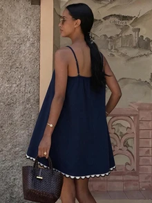 Cévolie Women's Plus Size Colorblock Casual Daily Summer Spaghetti Strap Dress - Royal Blue - View 2