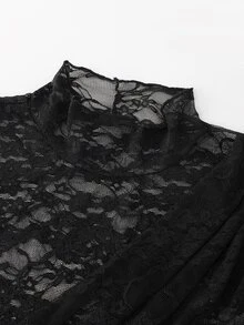 GlowEve CURVE Plus Size Women's Elegant Sheer Elastic Lace Layering Base Long Sleeve Fitted Black Top Fall - Black - View 5